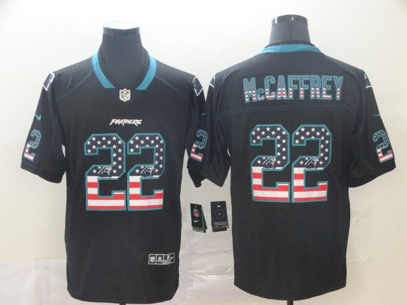 Men Carolina Panthers 22 Mccaffrey Nike USA Flag Fashion Black Color Rush Limited Jersey